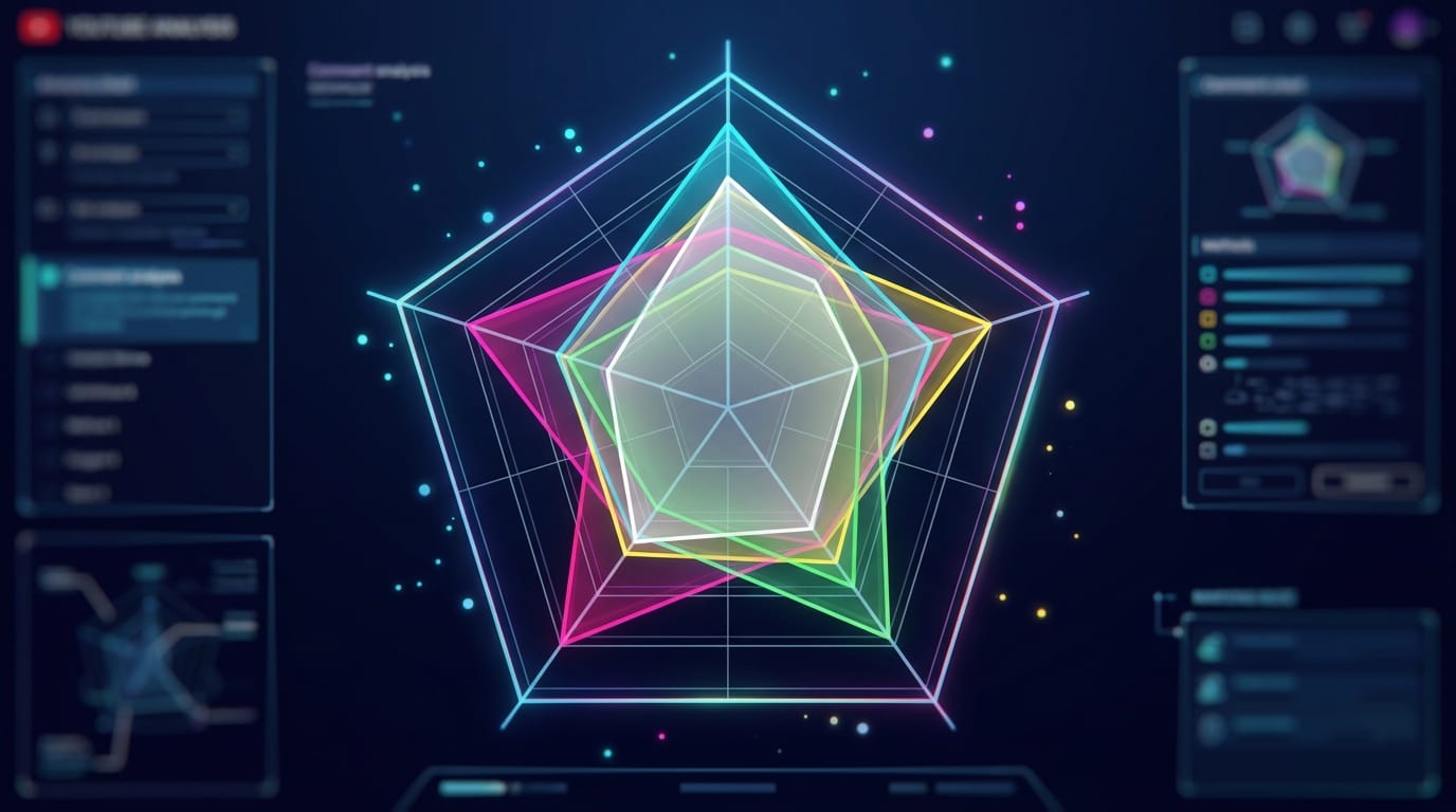 Five methods of YouTube comment analysis - radar chart